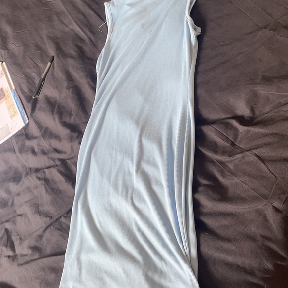 Light blue body con dress with Angel Energy written in rhinestones size small - Picture 2 of 2